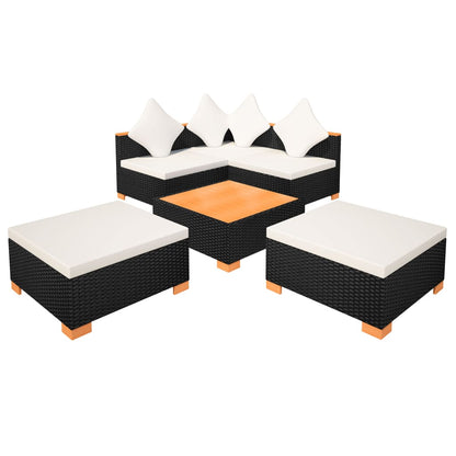 6 pcs conjunto lounge de jardim c/ almofadões vime PE preto