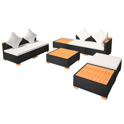 8 pcs conjunto lounge de jardim c/ almofadões vime PE preto