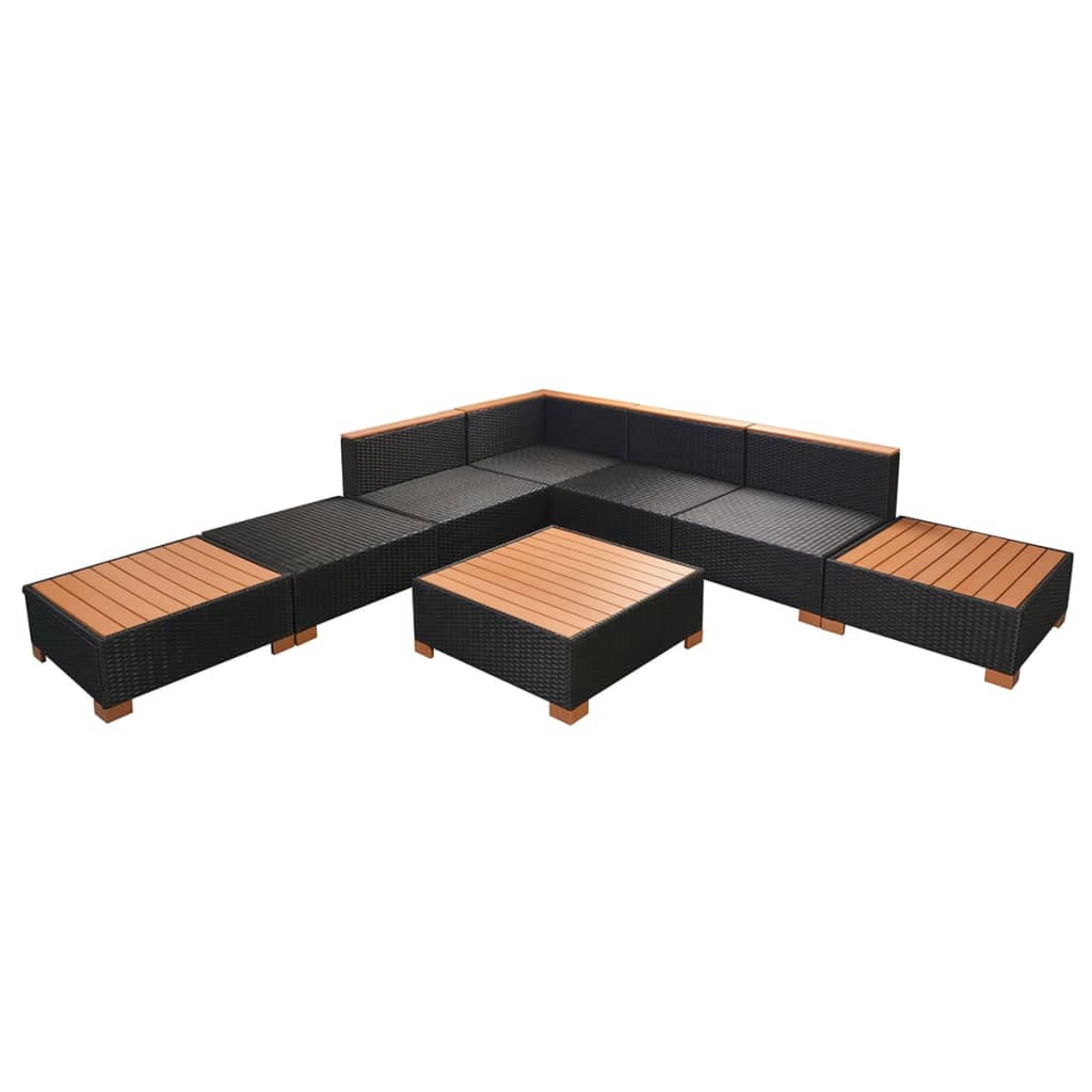 8 pcs conjunto lounge de jardim c/ almofadões vime PE preto