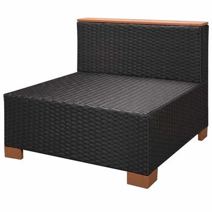 7 pcs conjunto lounge de jardim c/ almofadões vime PE preto