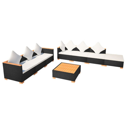 8 pcs conjunto lounge de jardim c/ almofadões vime PE preto