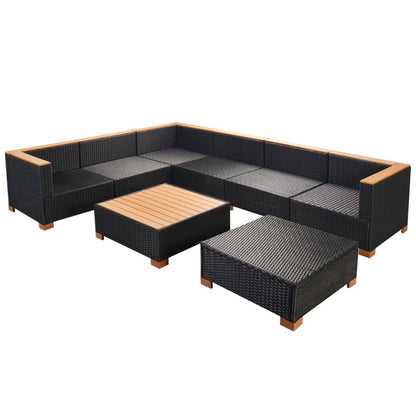 8 pcs conjunto lounge de jardim c/ almofadões vime PE preto