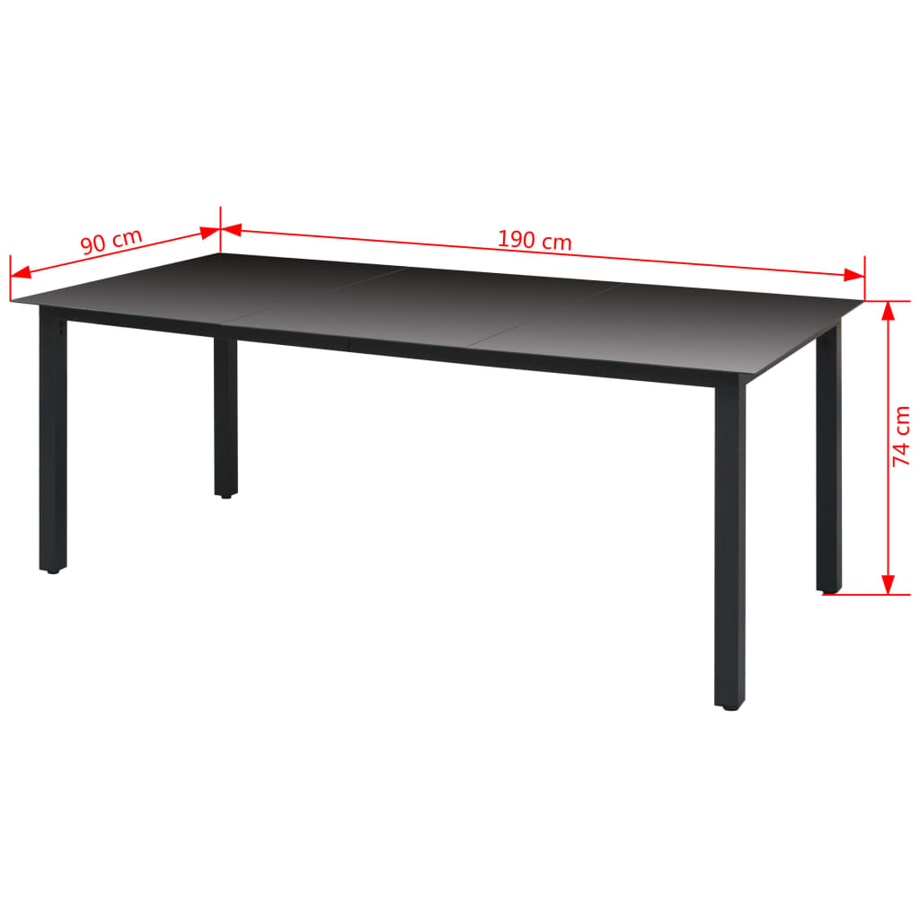 Mesa de jardim em alumínio e vidro 190x90x74 cm preto