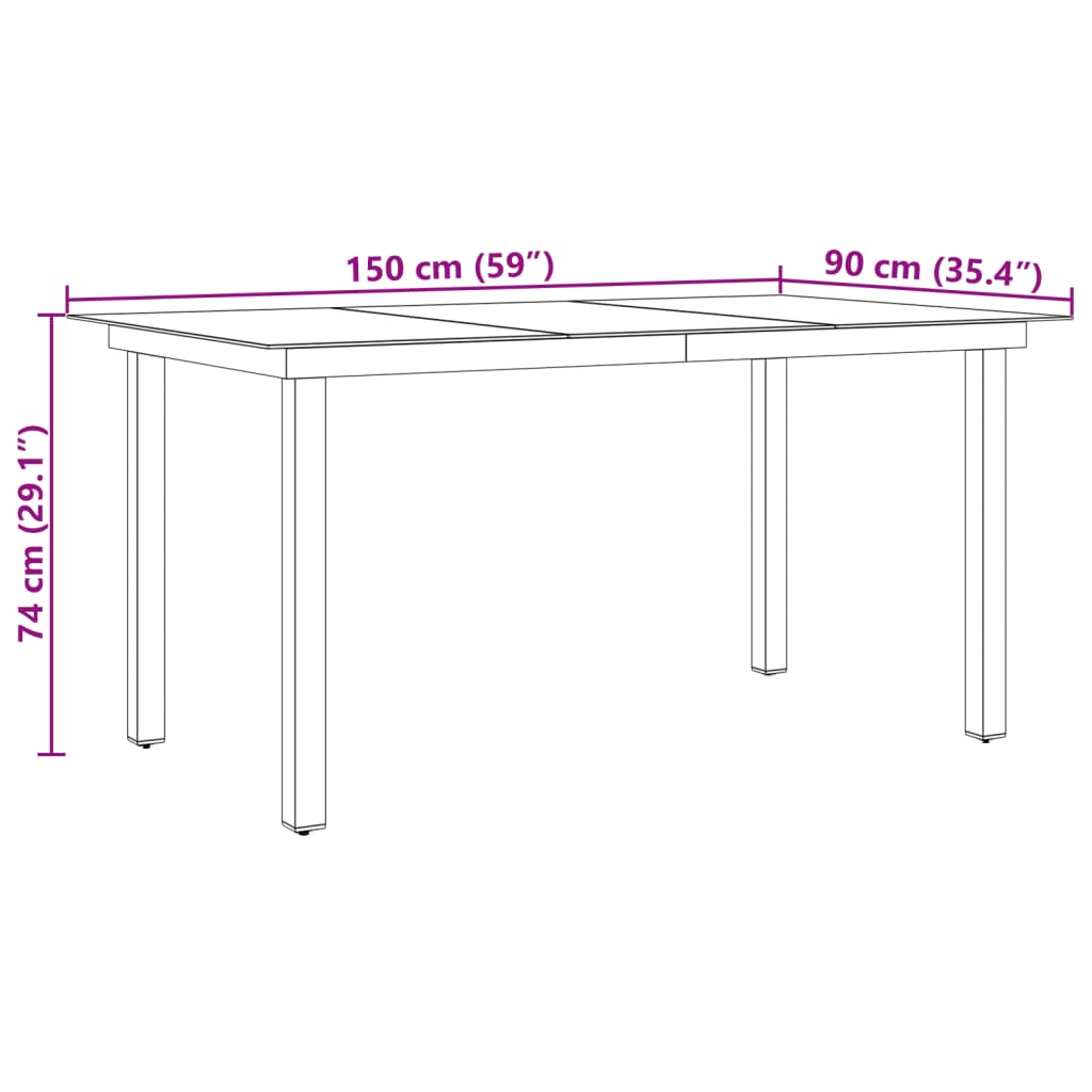 Mesa de jardim em alumínio e vidro 190x90x74 cm preto