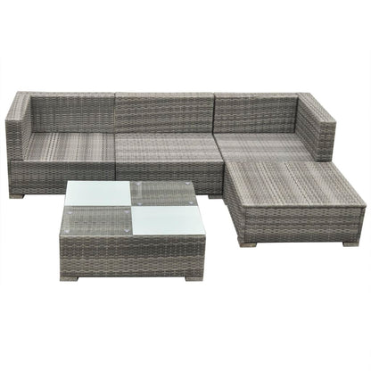 5 pcs conjunto lounge de jardim c/ almofadões vime PE cinzento