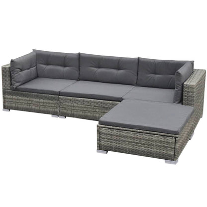 5 pcs conjunto lounge de jardim c/ almofadões vime PE cinzento