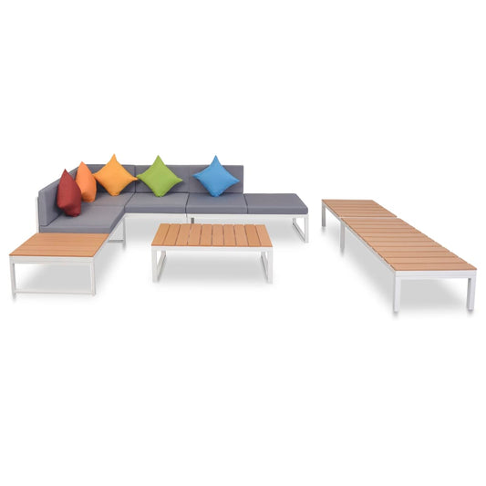 5 pcs conjunto lounge p/ jardim com almofadas alumínio e WPC