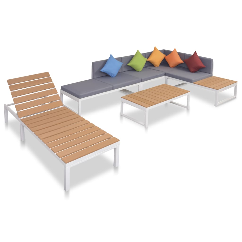 5 pcs conjunto lounge p/ jardim com almofadas alumínio e WPC