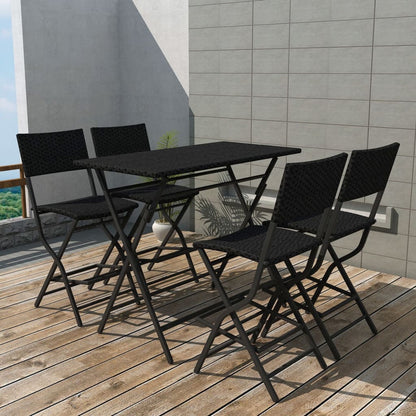 5 pcs conjunto de jantar dobrável jardim aço e vime PE preto