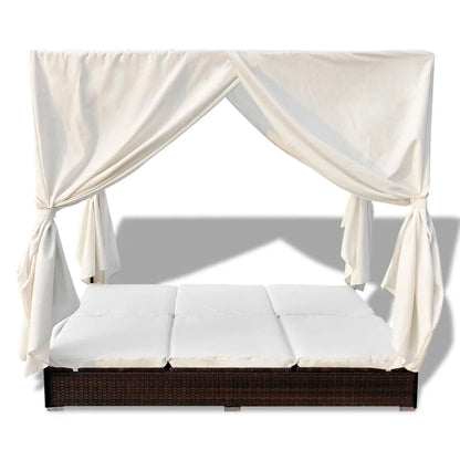 Cama de Jardim com Cortinas em Vime - Creme e Castanho