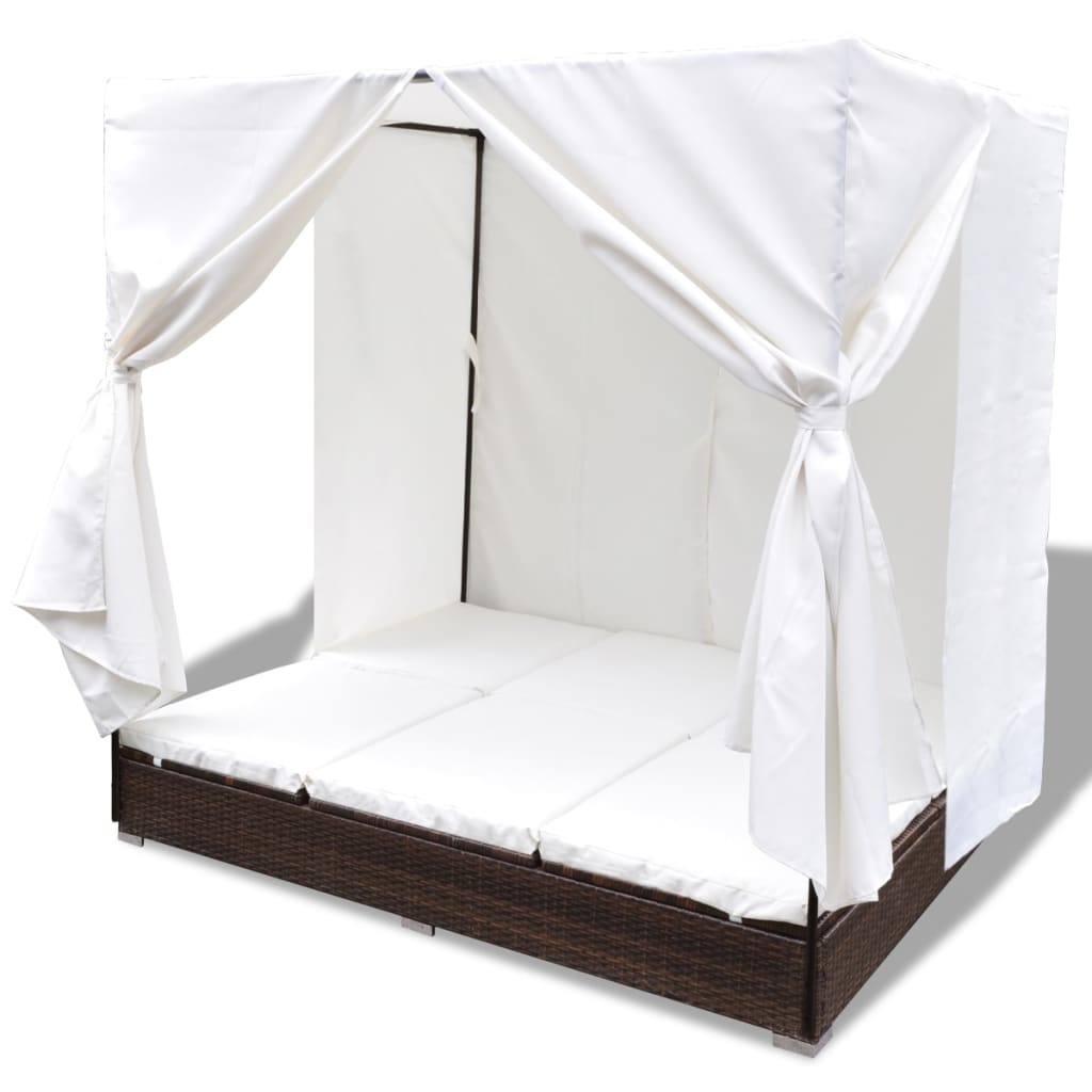 Cama de Jardim com Cortinas em Vime - Creme e Castanho