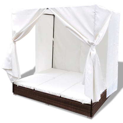 Cama de Jardim com Cortinas em Vime - Creme e Castanho