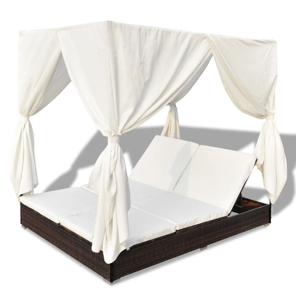 Cama de Jardim com Cortinas em Vime - Creme e Castanho