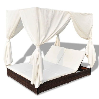 Cama de Jardim com Cortinas em Vime - Creme e Castanho