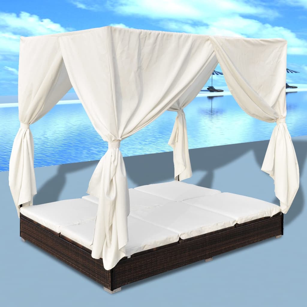 Cama de Jardim com Cortinas em Vime - Creme e Castanho