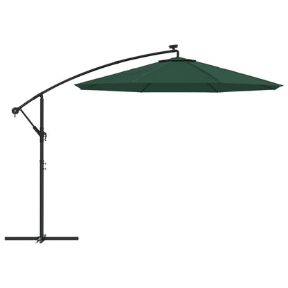 Guarda-sol suspenso c/ iluminação LED 300 cm verde mastro metal