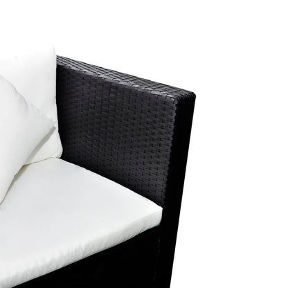 4 pcs conjunto lounge de jardim c/ almofadões vime PE preto