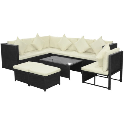 8 pcs conjunto lounge de jardim c/ almofadões vime PE preto