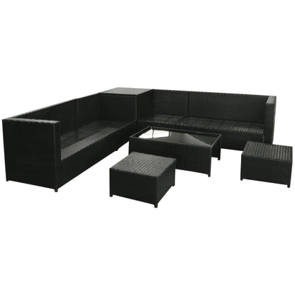 8 pcs conjunto lounge de jardim c/ almofadões vime PE preto