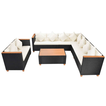 6 pcs conjunto lounge de jardim c/ almofadões vime PE preto