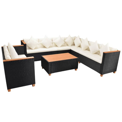 6 pcs conjunto lounge de jardim c/ almofadões vime PE preto