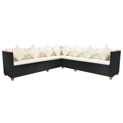 6 pcs conjunto lounge de jardim c/ almofadões vime PE preto