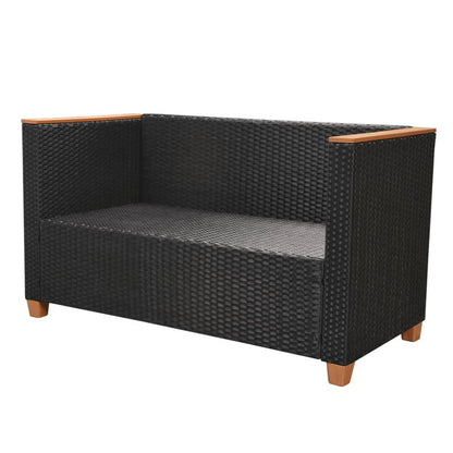 6 pcs conjunto lounge de jardim c/ almofadões vime PE preto