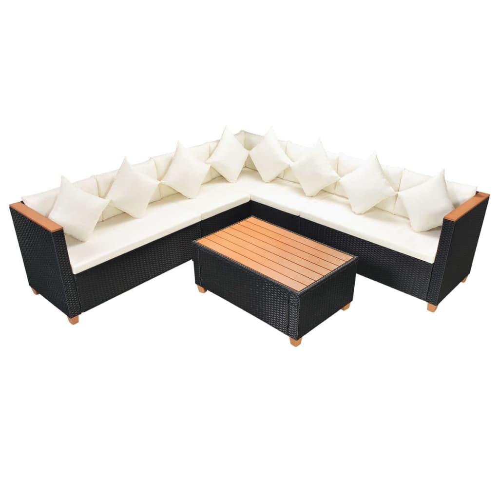 5 pcs conjunto lounge de jardim c/ almofadões vime PE preto