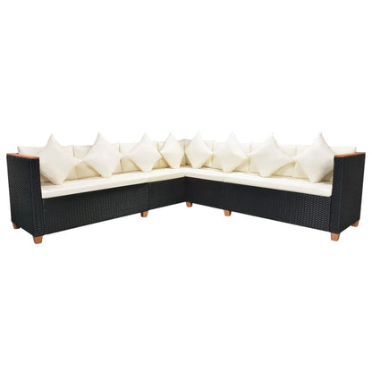 5 pcs conjunto lounge de jardim c/ almofadões vime PE preto