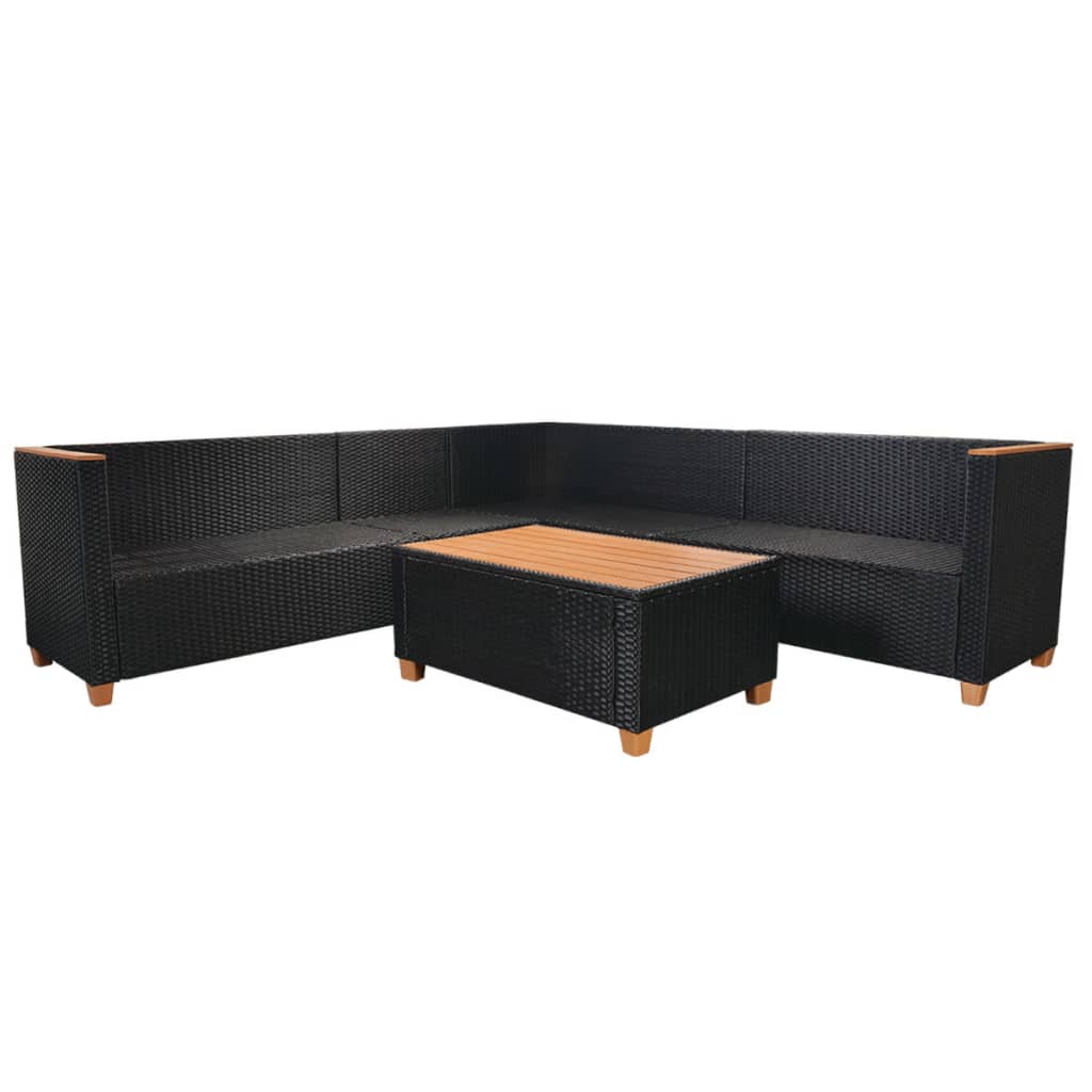 5 pcs conjunto lounge de jardim c/ almofadões vime PE preto