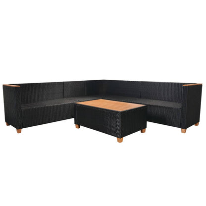 5 pcs conjunto lounge de jardim c/ almofadões vime PE preto