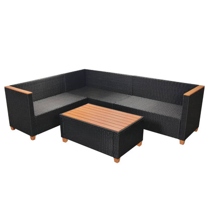 4 pcs conjunto lounge de jardim c/ almofadões vime PE preto