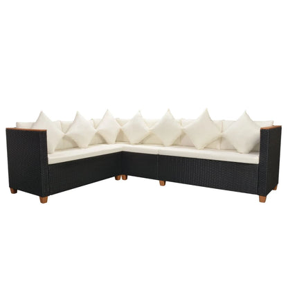 4 pcs conjunto lounge de jardim c/ almofadões vime PE preto