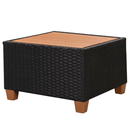 4 pcs conjunto lounge de jardim c/ almofadões vime PE preto