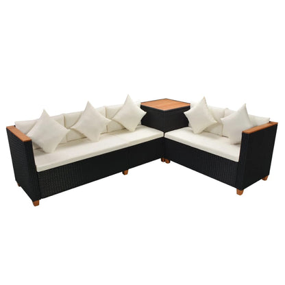 7 pcs conjunto lounge de jardim c/ almofadões vime PE preto