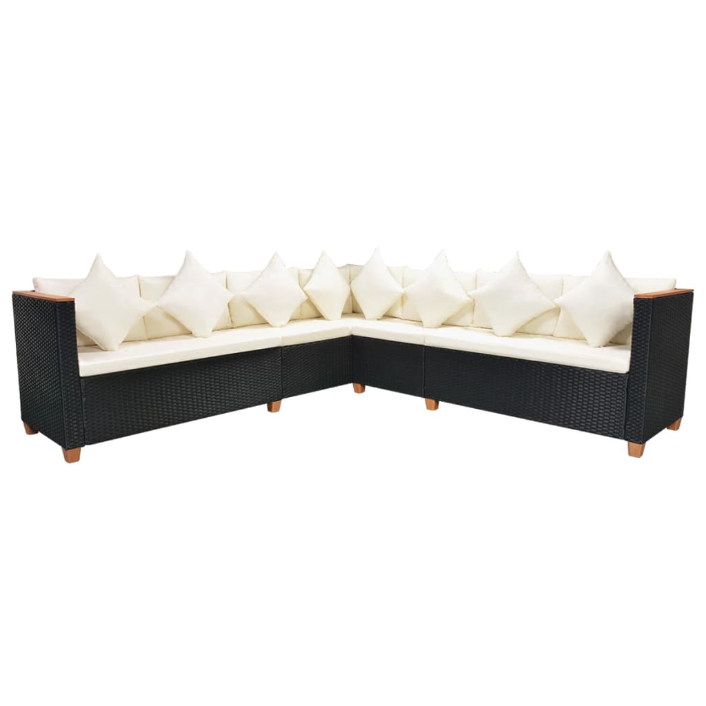 7 pcs conjunto lounge de jardim c/ almofadões vime PE preto