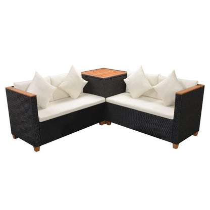 4 pcs conjunto lounge de jardim c/ almofadões vime PE preto