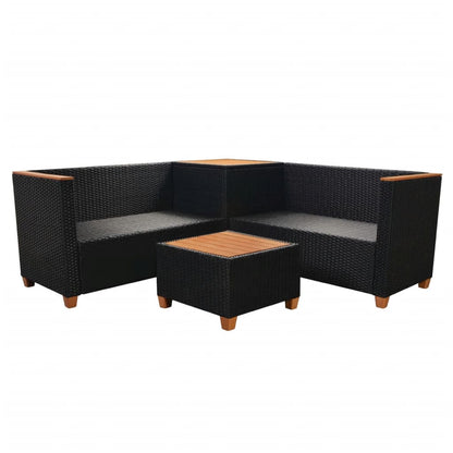 4 pcs conjunto lounge de jardim c/ almofadões vime PE preto