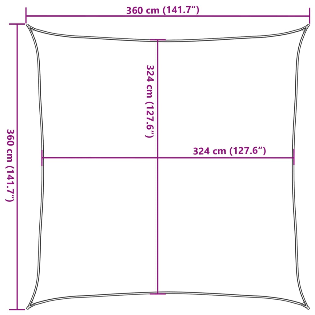 Para-sol vela PEAD quadrado 3,6x3,6 m branco