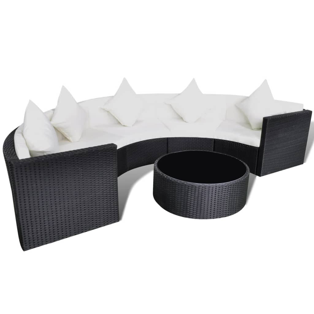 Conjunto Lounge King de Jardim em Vime Preto - Sofá em Lua e Mesa de Centro - Design Moderno