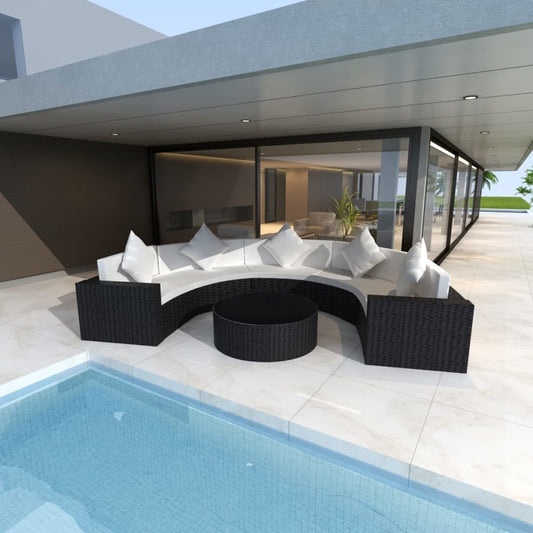 Conjunto Lounge King de Jardim em Vime Preto - Sofá em Lua e Mesa de Centro - Design Moderno