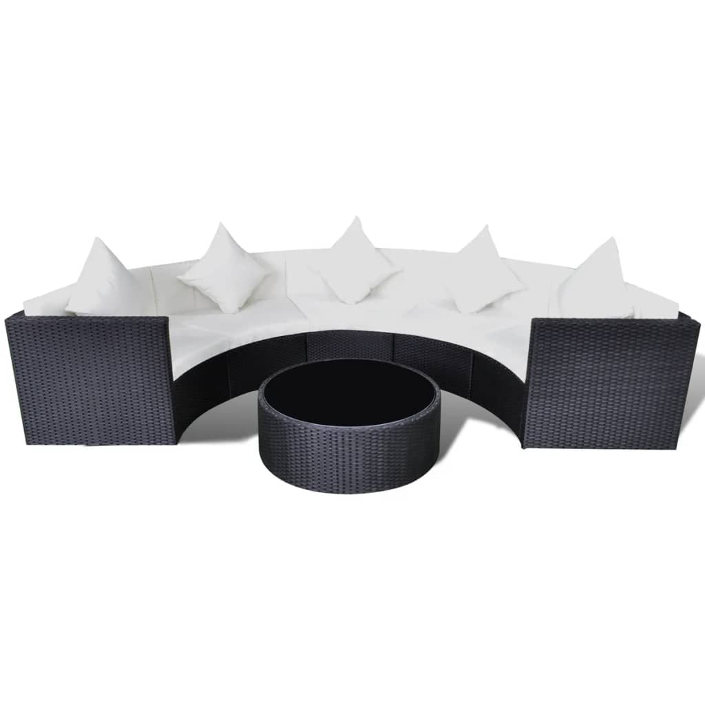 6 pcs conjunto lounge de jardim c/ almofadões vime PE preto