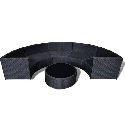 6 pcs conjunto lounge de jardim c/ almofadões vime PE preto