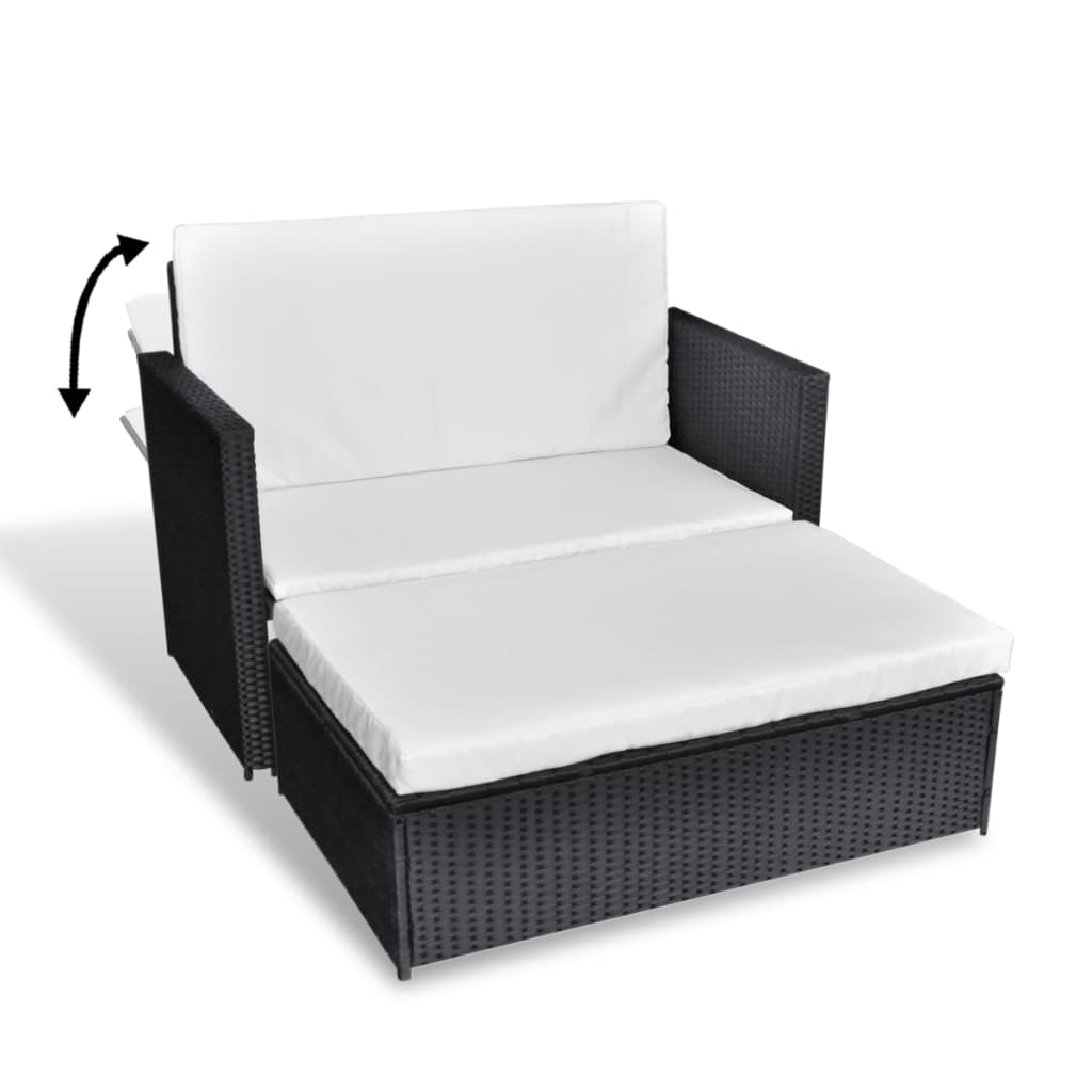 2 pcs conjunto lounge de jardim c/ almofadões vime PE preto