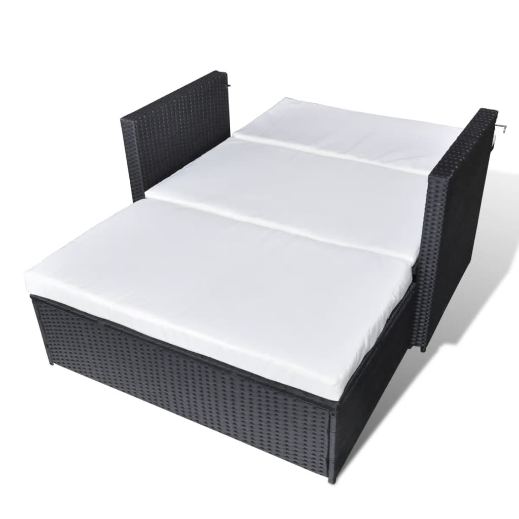 2 pcs conjunto lounge de jardim c/ almofadões vime PE preto