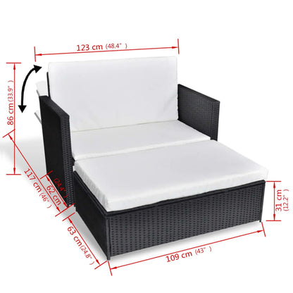 2 pcs conjunto lounge de jardim c/ almofadões vime PE preto