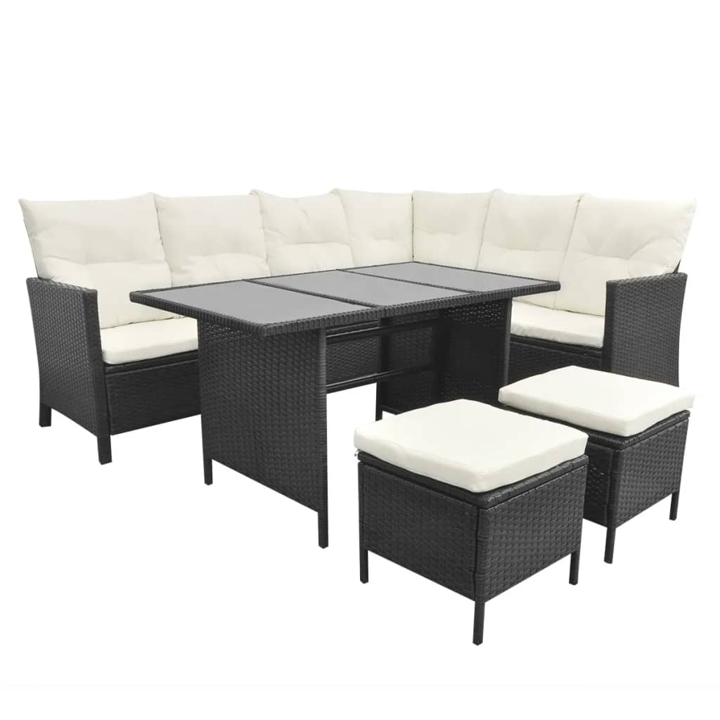 4 pcs conjunto lounge de jardim c/ almofadões vime PE preto