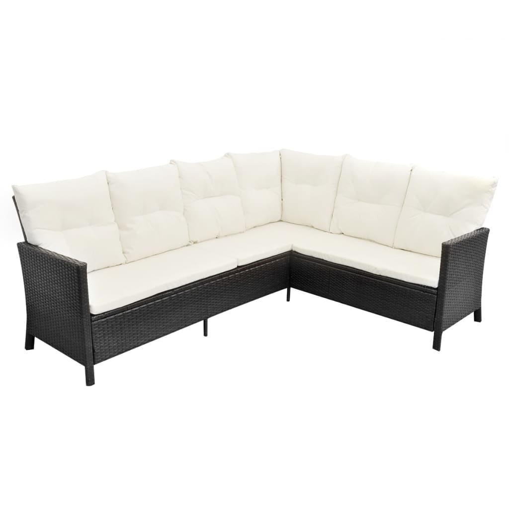 4 pcs conjunto lounge de jardim c/ almofadões vime PE preto