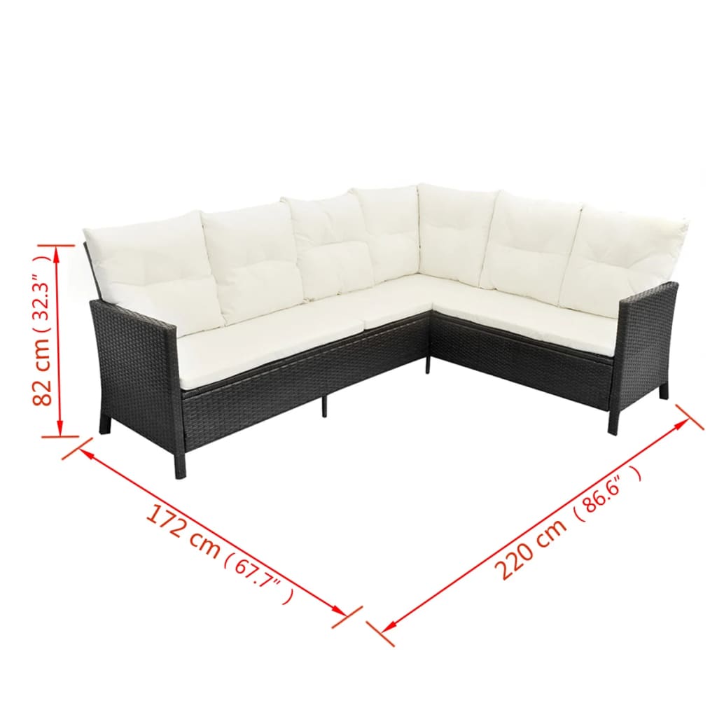 4 pcs conjunto lounge de jardim c/ almofadões vime PE preto