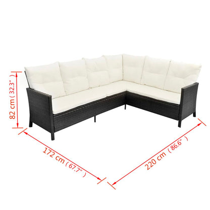 4 pcs conjunto lounge de jardim c/ almofadões vime PE preto